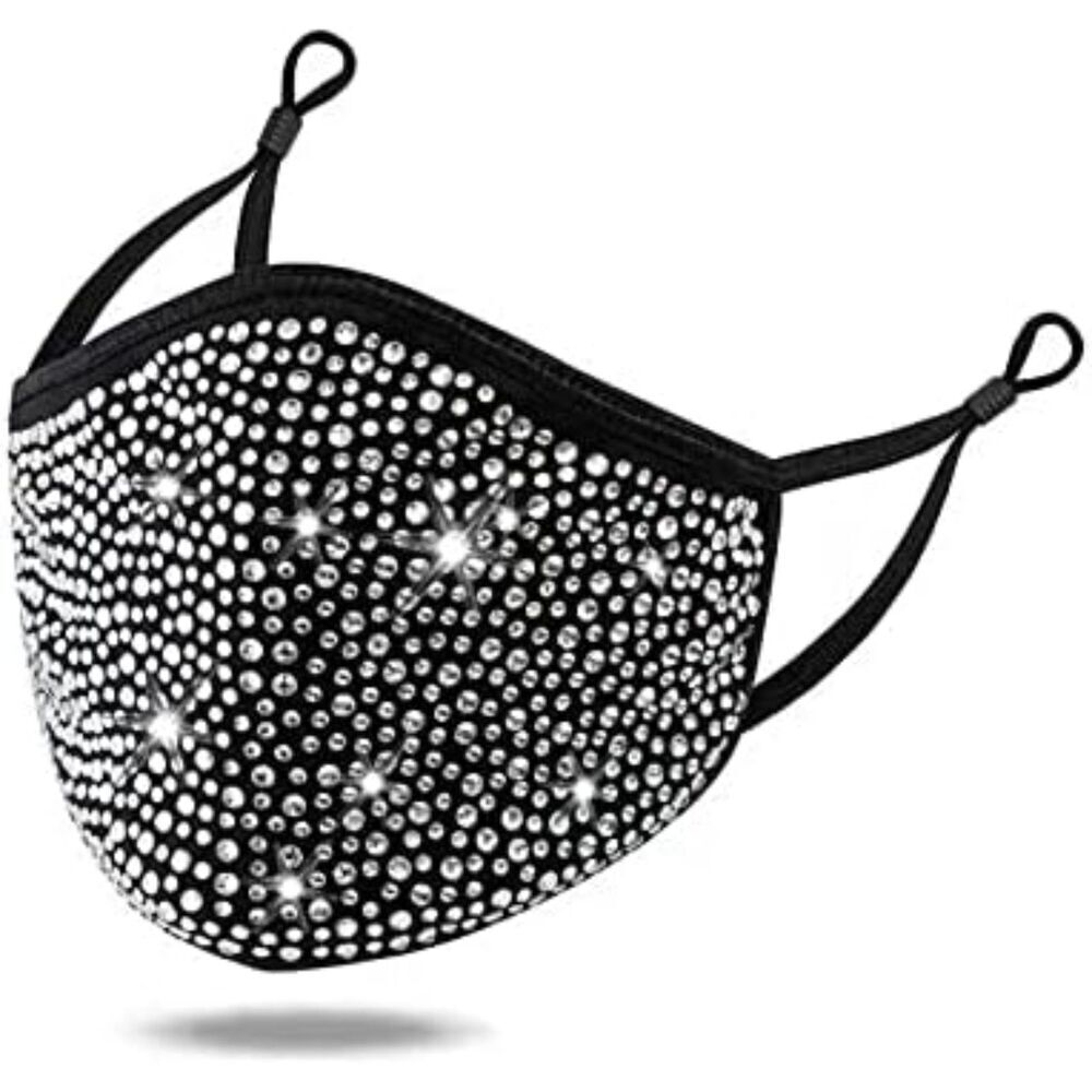 Women's 2 Pcs Masquerade Mask Reusable Rhinestone Music festival mask Breathable